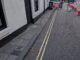 Exceptionally narrow pavement on Hallgarth Street, Durham.